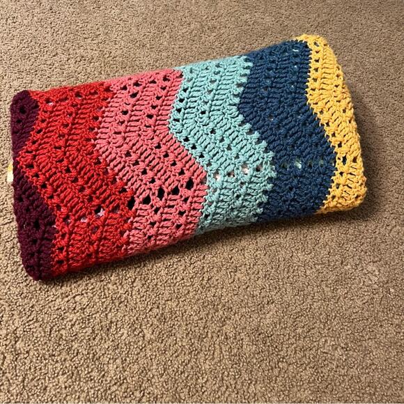 Handmade Crochet Multicolor Chevron Stripe Afghan Throw Blanket Granny Core - Picture 3 of 4